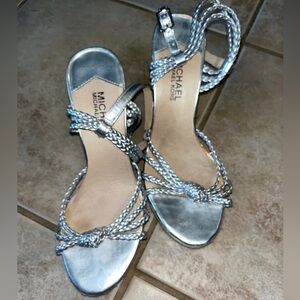Michael Kors Silver Strappy Sandals Wedges Size 6.5
